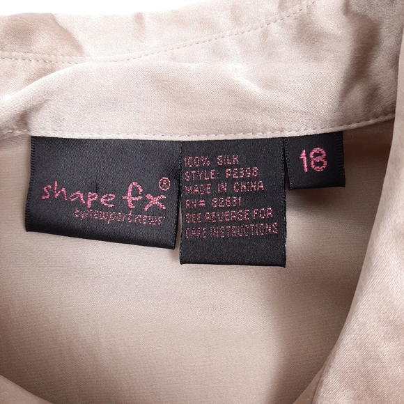 Shape FX 100% silk long sleeve button up shirt bodysuit champagne beige plus - Picture 7 of 8